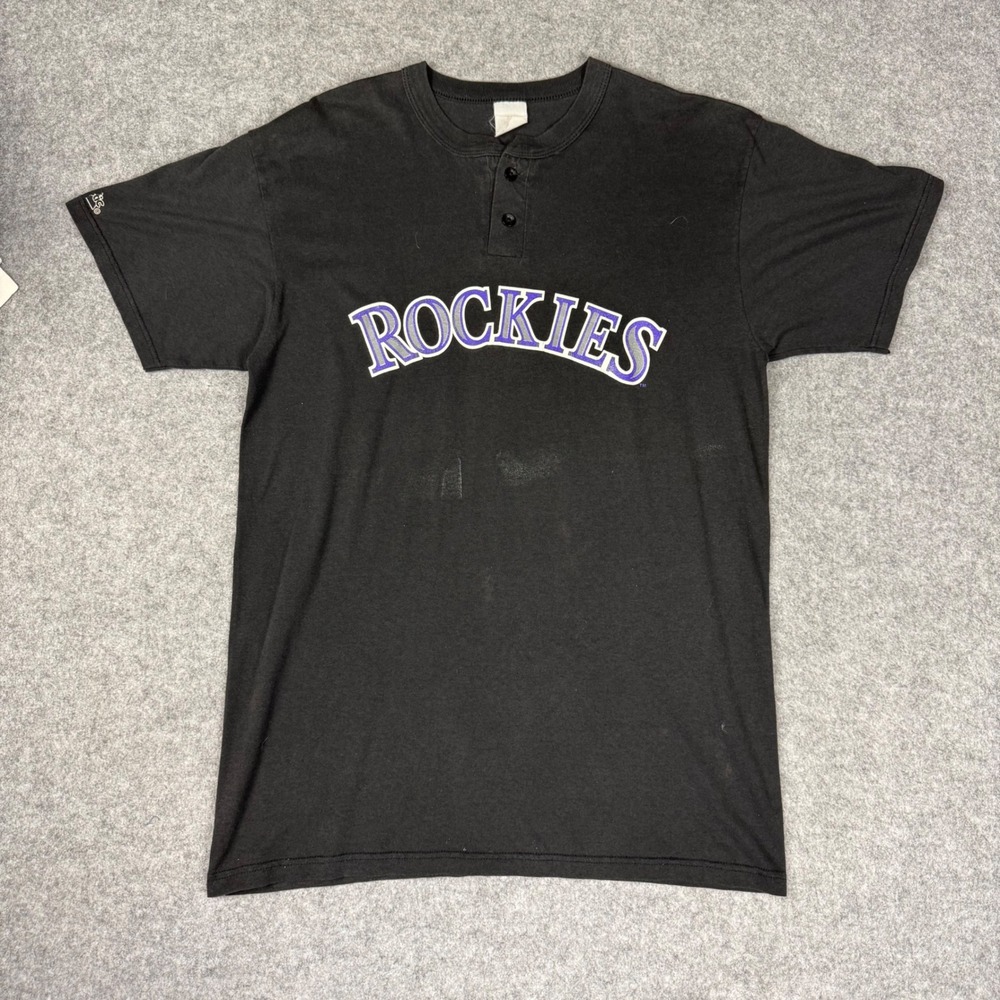 Vintage Colorado Rockies Henley Shirt Mens‎ Large Black Larry Walker 33 MLB Tee